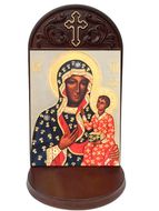 Virgin Mary Czestochowa  Icon Wooden Shrine With Shelf 