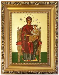 Virgin Mary Enthroned, Framed Gold Gilded Byzantine Icon