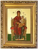 Virgin Mary Enthroned, Framed Gold Gilded Byzantine Icon