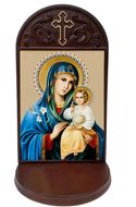 Virgin Mary Eternal Bloom Icon in Wooden Shrine With Shelf 