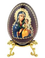 Virgin Mary Eternal Bloom, Wooden Icon Egg with Stand
