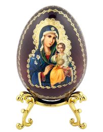 Virgin Mary Eternal Bloom, Wooden Icon Egg with Stand