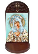 Virgin Mary Extreme Humility Icon in Wooden Shrine With Shelf 