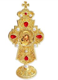 Virgin Mary Feodorovskaya, Jeweled Standing Cross, 7 Inch