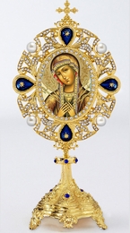 Virgin Mary of Sorrows - Seven Swords, Icon in Jeweled Shrine, Blue Crystals