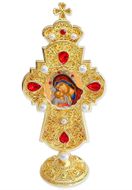 Virgin Mary Sweet Kissing, Jeweled Standing Cross, 7 Inch