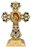 Virgin Mary Sweet Kissing in Filigree Standing Jeweled Cross