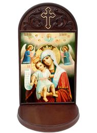 It Is Truly Meet Icon in Wooden Shrine With Shelf 