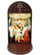 It Is Truly Meet Icon in Wooden Shrine With Shelf 
