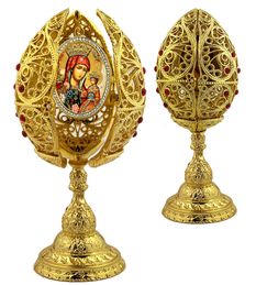 Virgin Mary Unfading Bloom, Filigree Style Icon Egg, 6" Tall