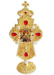 Virgin Mary The Unfading Blossom, Jeweled Standing Cross, 7 Inch