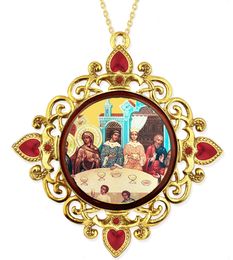 Wedding at Cana, Jeweled Round Framed Icon with Chain