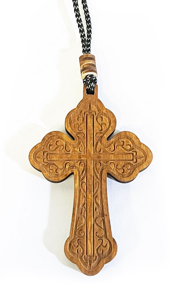 2 Sided Wooden Cross Pendant with Crucifix at Holy Trinity Store