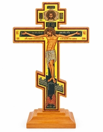 Standing Three Bar Orthodox Wooden Cross, 6 3/4"