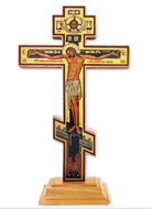 Wooden Decoupage Three Barred Cross on Stand, 9"