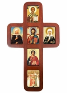 Wooden Cross with Orthodox Saints Icons, Wall Hanging