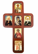 Wooden Cross with Orthodox Saints Icons, Wall Hanging