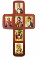 Wooden Cross with Orthodox Christian Icons, Wall Hanging