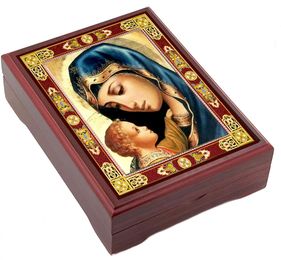 Virgin Mary in Blue, Wooden Icon Keepsake Box