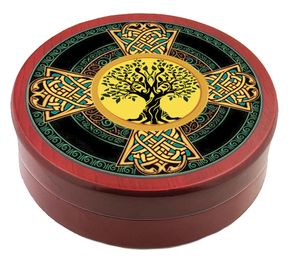 Celtic Cross - Tree of Life, Round Wooden Icon Keepsake Box