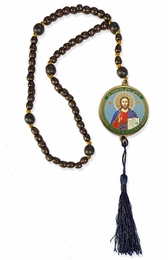Wooden Prayer Rosary Beads  Rope with Reversible Icon, 50 Knots