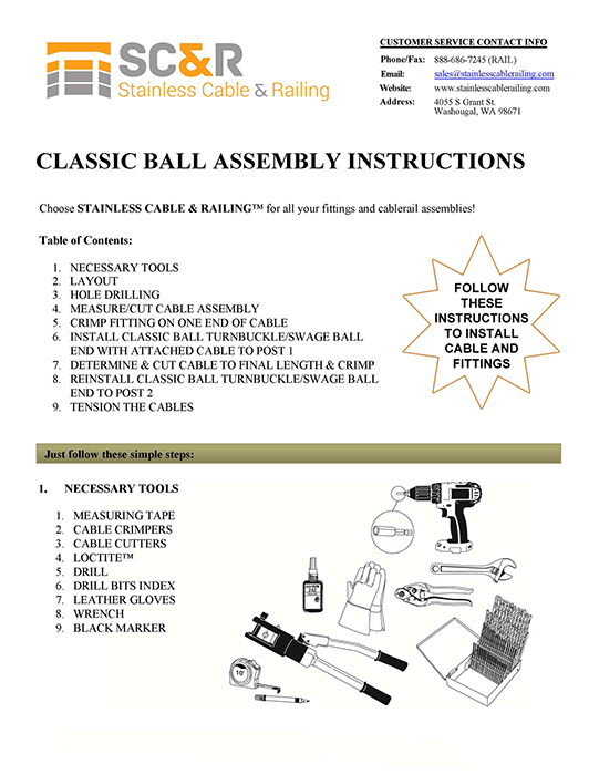 Classic Ball Assembly installation guide by Stainless Cable & Railing