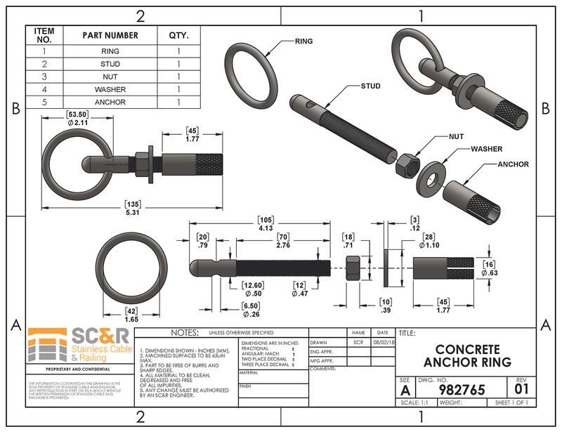 Concrete Anchor with Ring for Cable Railing