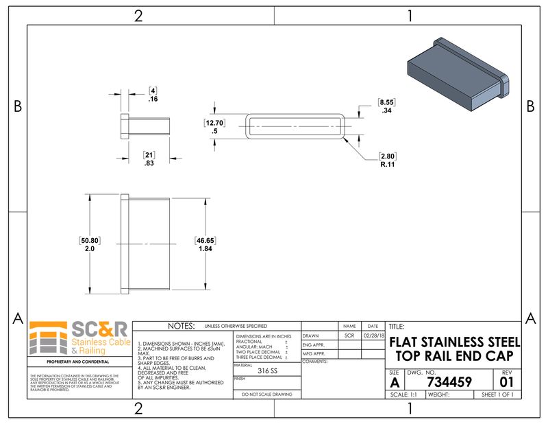 Flat Stainless Steel End Cap for Top Rail