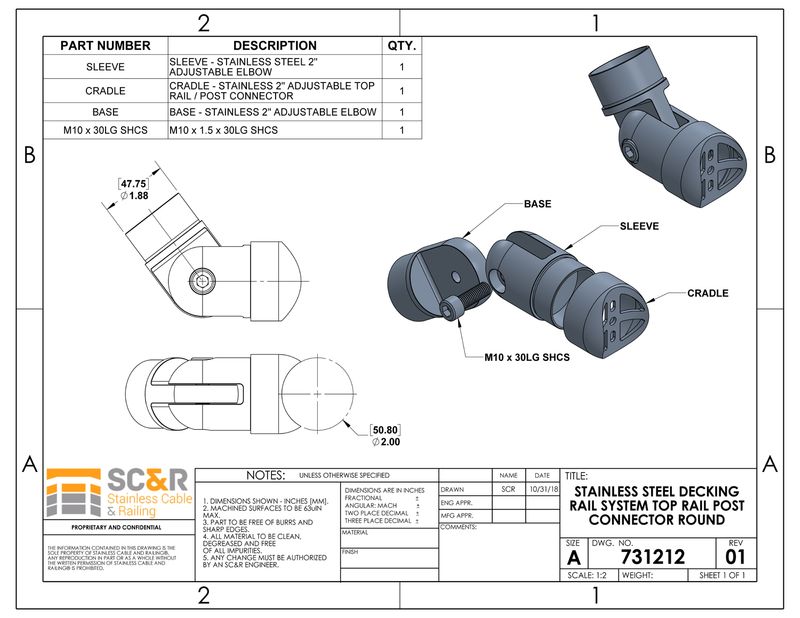 Stainless Cable & Railing System Top Rail Post Connector