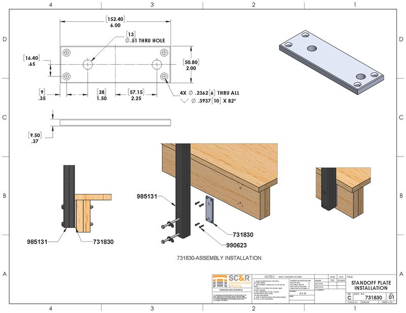 Standoff Plate for Fascia Mounted Square Metal Posts