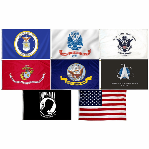 3'x5' Polyester Complete Military Flag Set with USA - 8 flag set
