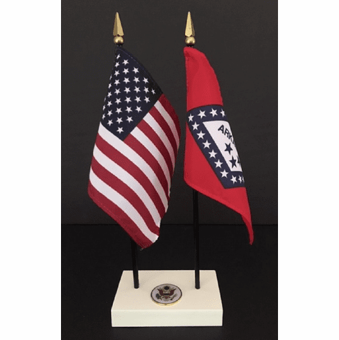 Arkansas and US Flag Executive Desk Set