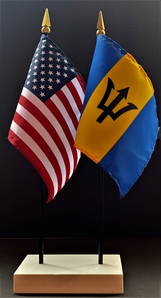 Barbados and US Flag Desk Set