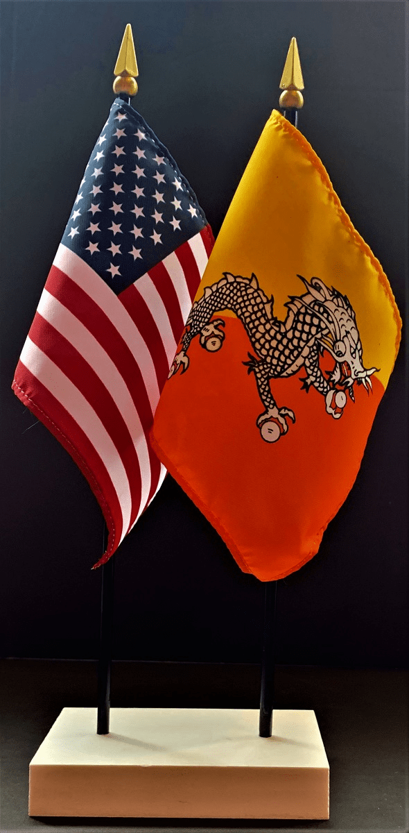 Bhutan and US Flag Desk Set