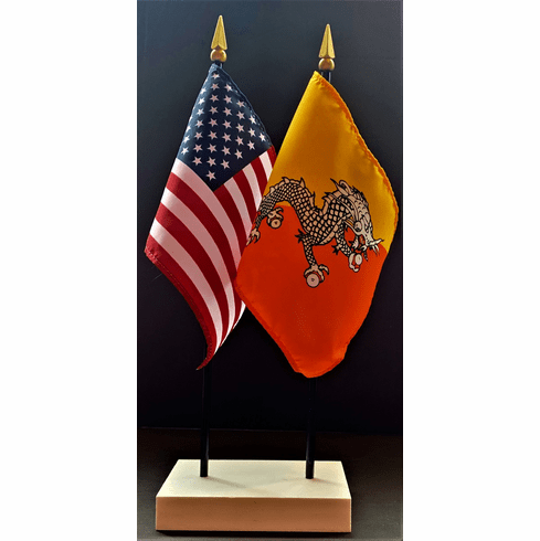 Bhutan and US Flag Desk Set