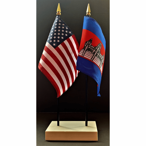 Cambodia and US Flag Desk Set