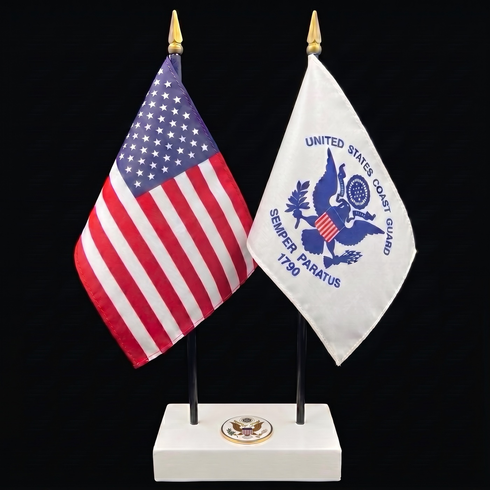 Coast Guard and US Flag Executive Desk Set