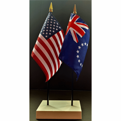 Cook Islands and US Flag Desk Set