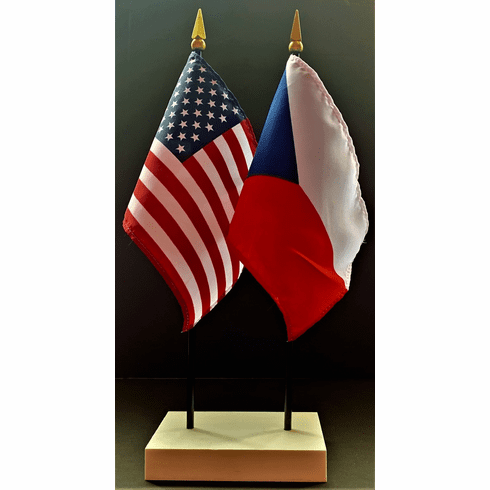 Czech Republic and US Flag Desk Set