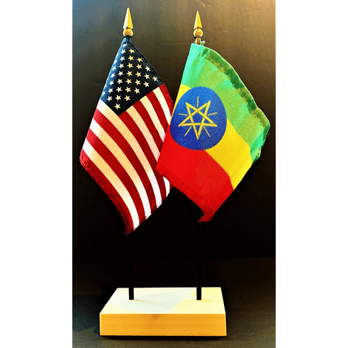 Ethiopia and US Flag Desk Set
