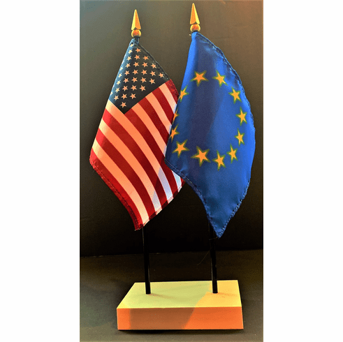 European Union and US Flag Desk Set