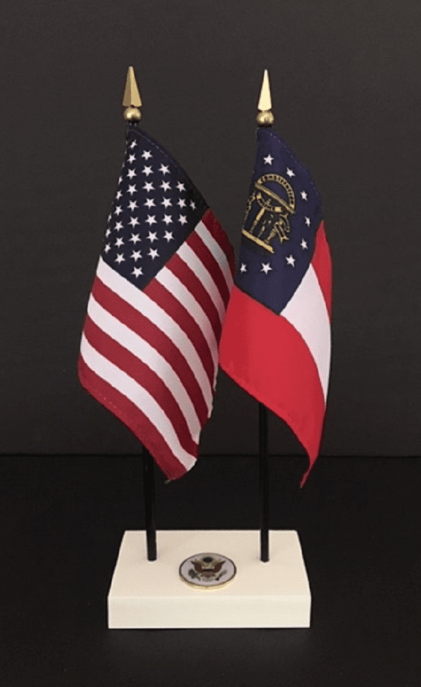 Georgia and US Flag Executive Desk Set