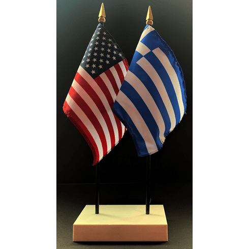 Greece and US Flag Desk Set
