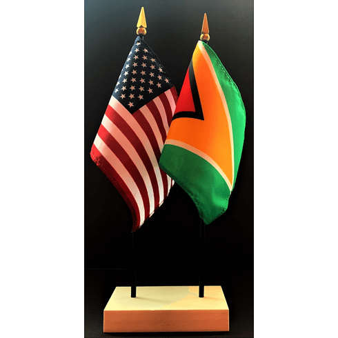 Guyana and US Flag Desk Set