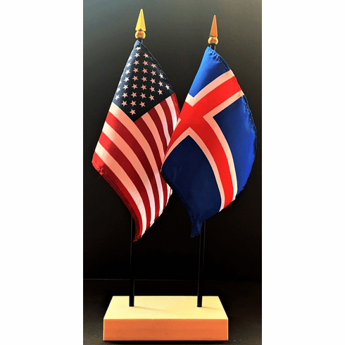 Iceland and US Flag Desk Set