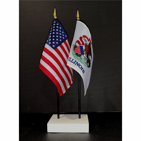 Illinois and US Flag Desk Set