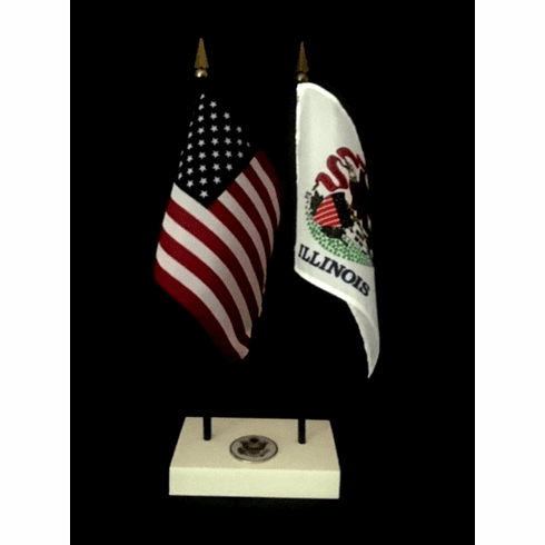 Illinois and US Flag Executive Desk Set