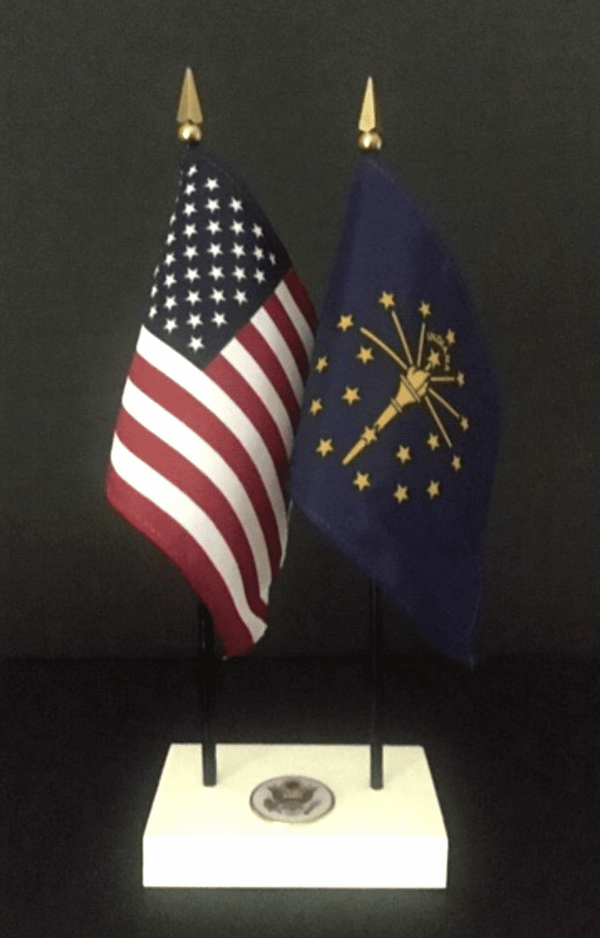 Indiana and US Flag Executive Desk Set