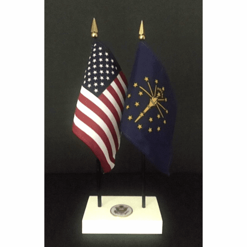 Indiana and US Flag Executive Desk Set