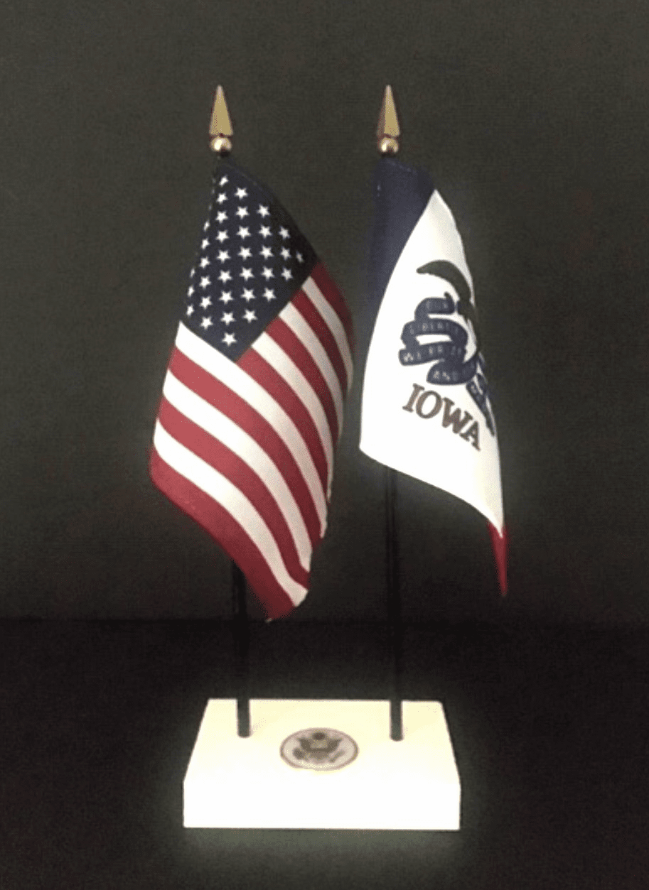 Iowa and US Flag Executive Desk Set
